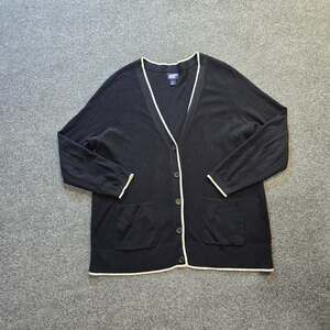 Lands End Sweater Womens Size 1X Black Cardigan Ribbed Knit Long Pockets Casual